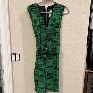 NEW RUNWAY CALVIN KLEIN ITALY Green Blue V-Neck Sleeveless Dress Sz 8 44